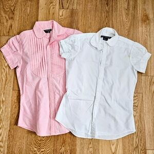 TWO Ralph Lauren White & Pink Spring Button Down Shirt Size 2 100% Cotton